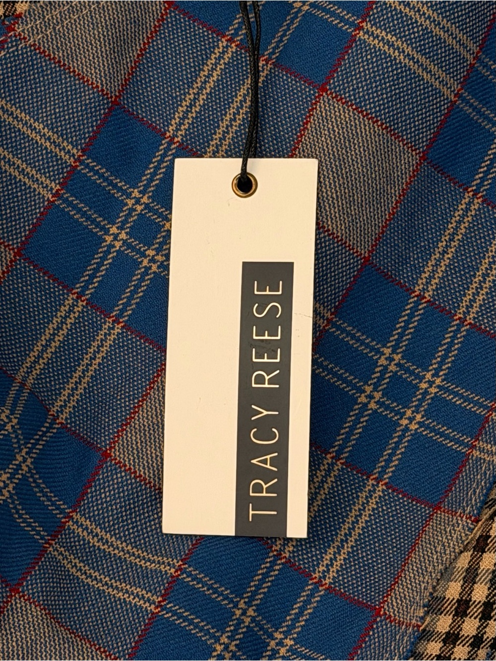 Tracy Reese One-Shoulder Blue and Brown Plaid Patchwork Dress - Picture 3 of 5